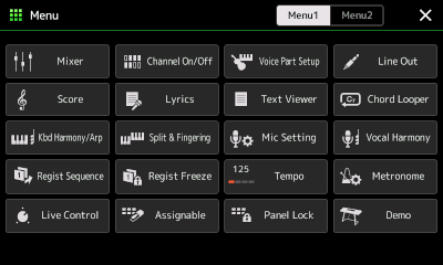 Menu1 showing buttons for mic setting and split point and others.