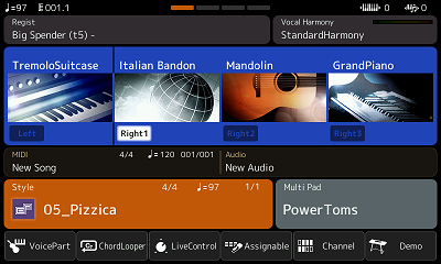 Main screen showing Pizzica style.