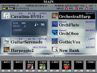 MAIN screen with Cavatina selected