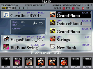 MAIN screen with VegasPianist selected
