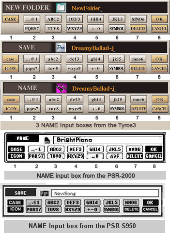Name Input Boxes in Tyros3 and PSR-2000