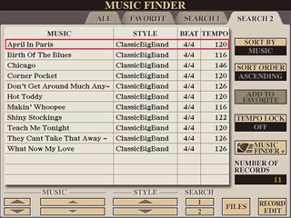 Music Finder search for songs using ClassicBigBand