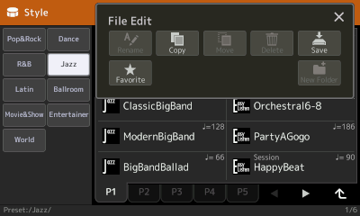 File Edit box on top of preset Jazz styles page.