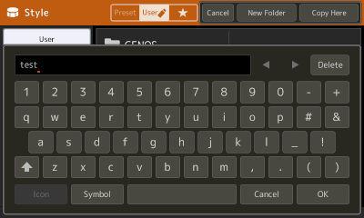 Using typewriter keyboard screen to enter name for new folder.