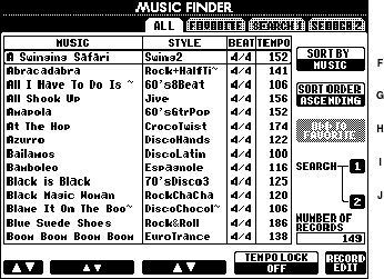 Music Finder Screen from PSR-3000