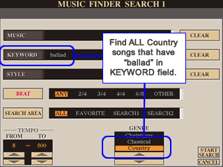 search for ballad and Country genre