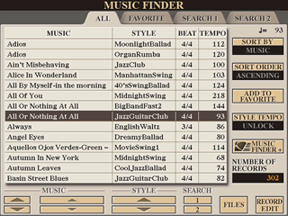 MUSIC FINDER screen showing records for Real Jazz Standards