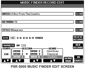 Music Finder Record Edit screen