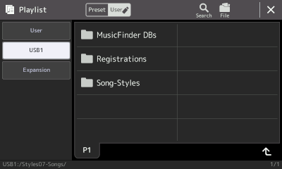 Contents of  Styles07-Songs folder on USB1..