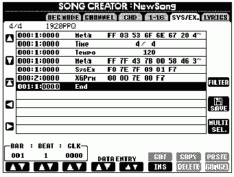 Song Creator SYS/EX Tab (PSR2000)