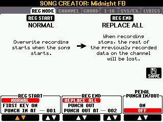 SONG Creator screen REC MODE tab