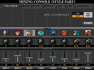 Adjusting Voices in Mixing Console Style screen.