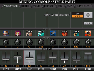 Mixing Console Style screen showing adjusting volume levels.
