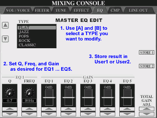 Mixing Console - EQ Edit page for Tyros
