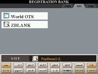 REGISTRATION BANK screen saving registration file as PopBossa 1-2.