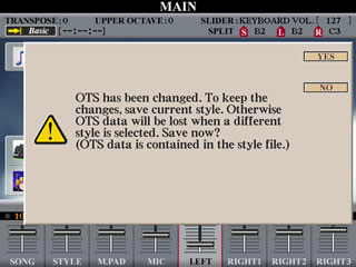 Warning screen that OTS has been changed. Save now Yes or No.