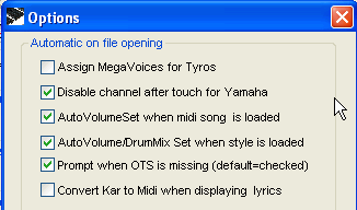 MidiPlayer Options screen