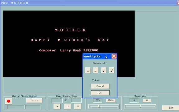 PSRUTI Play window with Insert Lyrics dialog box