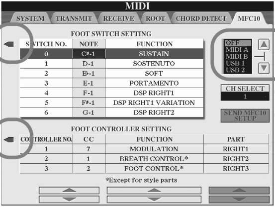 Tyros: MIDI - MFC10 Screen