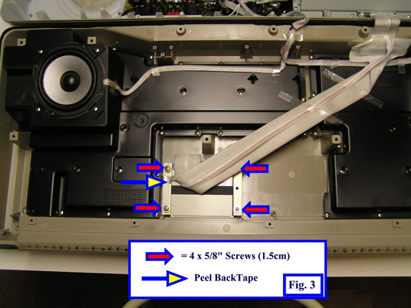 fig 3 peeling back tape from floppy drive cables