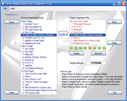 small screen shot of Tyros Registration File Composer